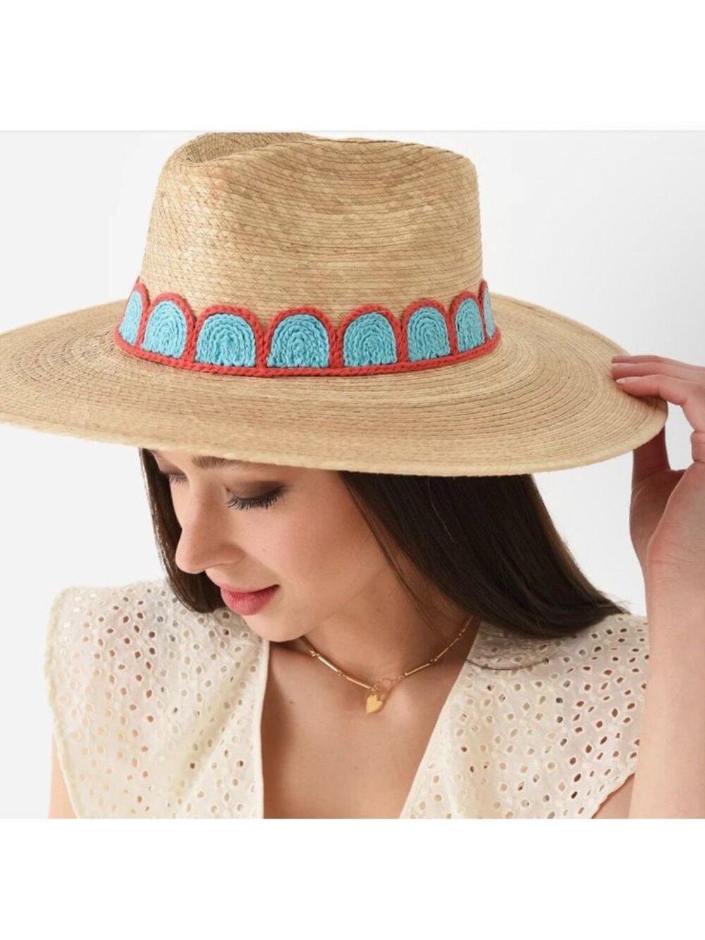 Sunshine Tienda Gloria Womens Size OS Tan Straw Wide Brim Sun Hat Embroidered